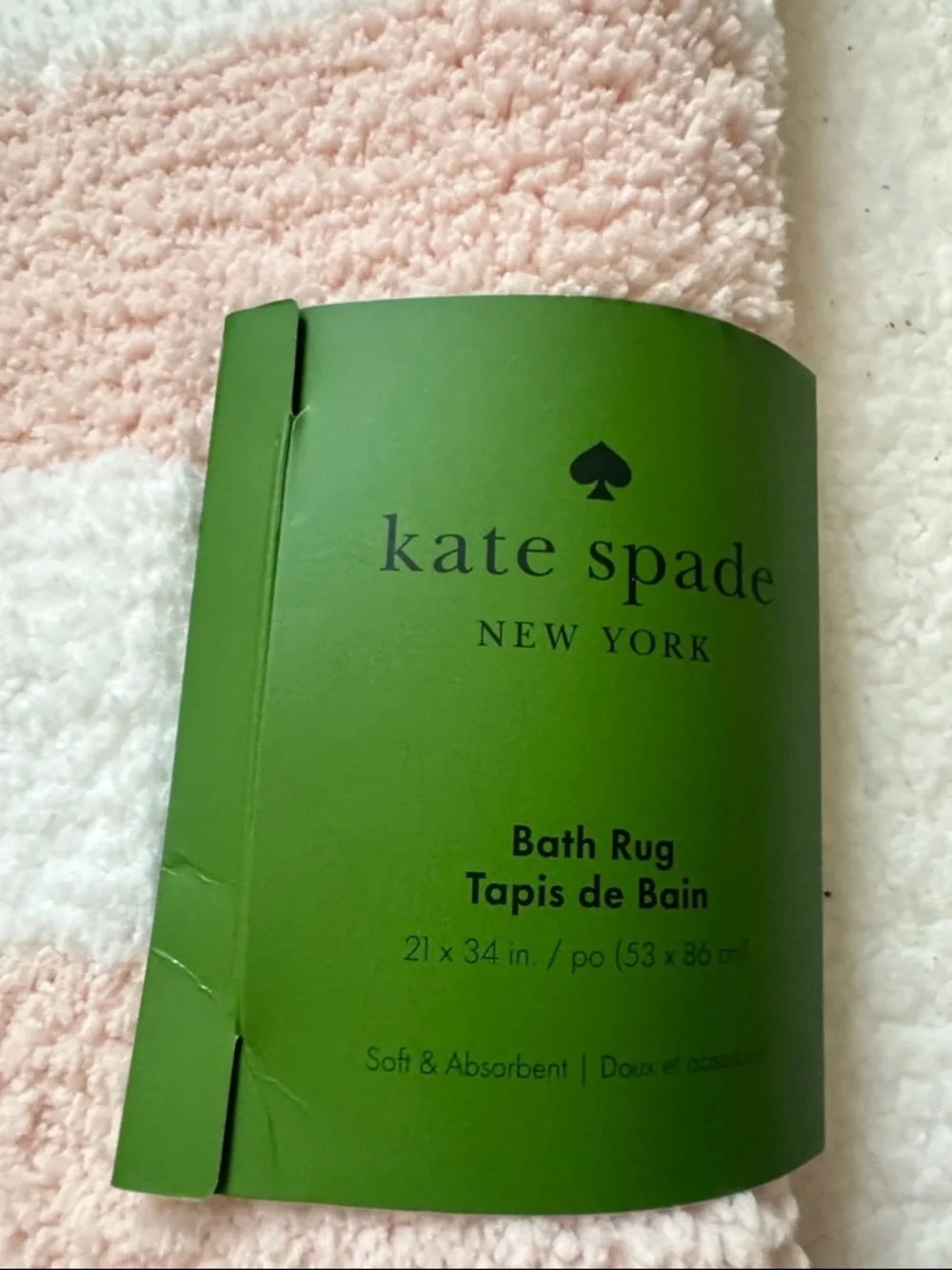 kate spade New York Pink and White Striped Bath Rug soft and absorbent 21X34 in